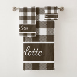 Elegante Karos aus dem modernen Holzbraun Badhandtuch Set