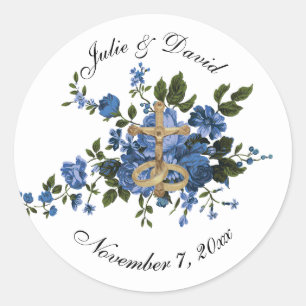 Elegante katholische blaue Rose Hochzeitssymbol Runder Aufkleber
