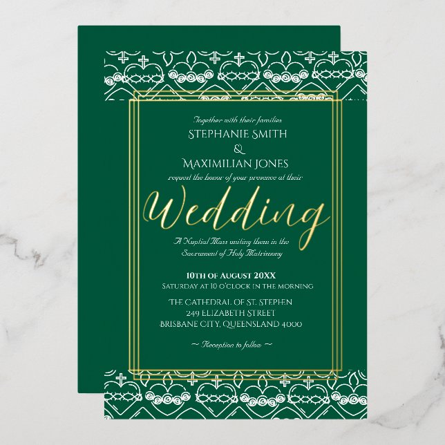 Elegante katholische Einladung zur Hochzeit (Vorderseite/Rückseite)