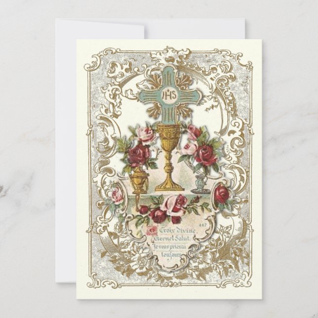 Elegante katholische Heilige Kommune Jesus Einladu Einladung (Vorderseite)