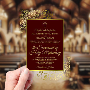 Elegante katholische Hochzeit in Auburnbraun und G Acryleinladungen