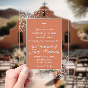 Elegante katholische Hochzeit in Terrakotta, Koral Acryleinladungen