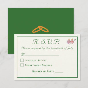 Elegante katholische Hochzeit in Waldgrün mit zwei RSVP Karte
