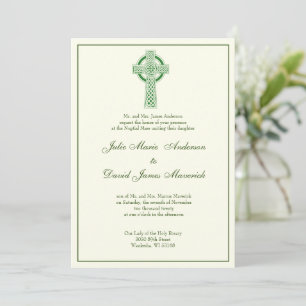Elegante katholische Irish Celtic Cross Elfenbeinh Einladung