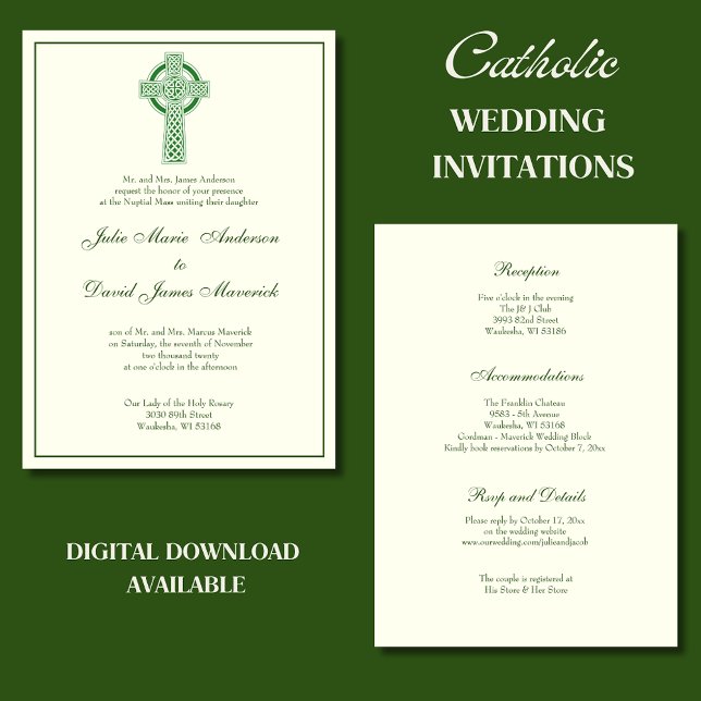 Elegante katholische Irish Celtic Cross Elfenbeinh Einladung (Von Creator hochgeladen)