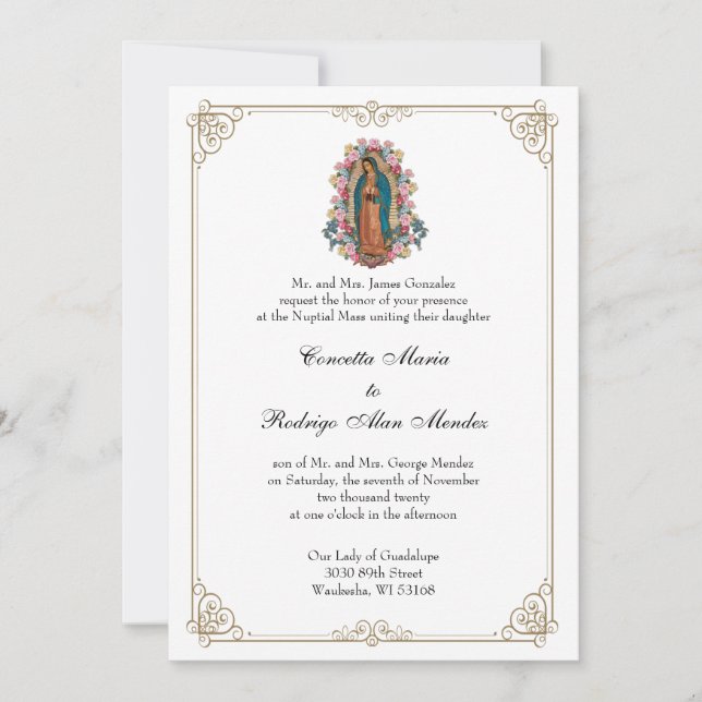 Elegante katholische Jungfrau Guadalupe Hochzeit Einladung (Vorderseite)