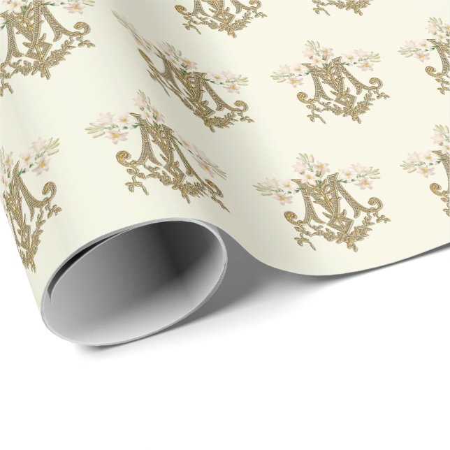 Elegante katholische Jungfrau Mary Gold Marian Cro Geschenkpapier (Rolleneckpunkt)