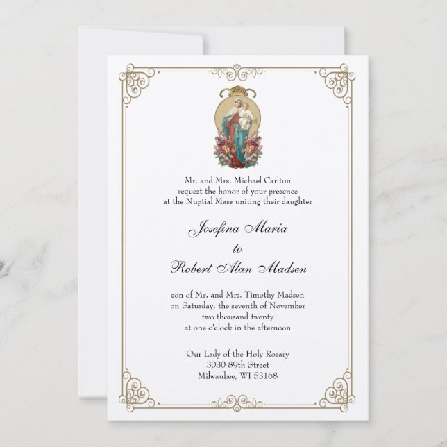 Elegante katholische Jungfrau Mary Jesus Wedding Einladung (Vorderseite)