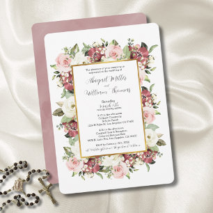 Elegante katholische Messe Mauve Pink Florals Hoch Einladung