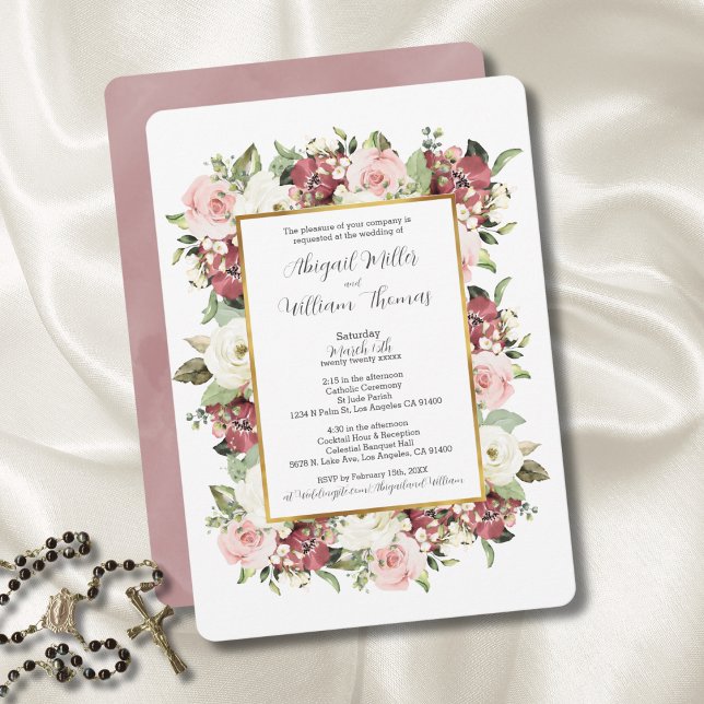 Elegante katholische Messe Mauve Pink Florals Hoch Einladung (Von Creator hochgeladen)