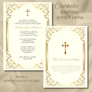 Elegante katholische Taufe Christening Einladung