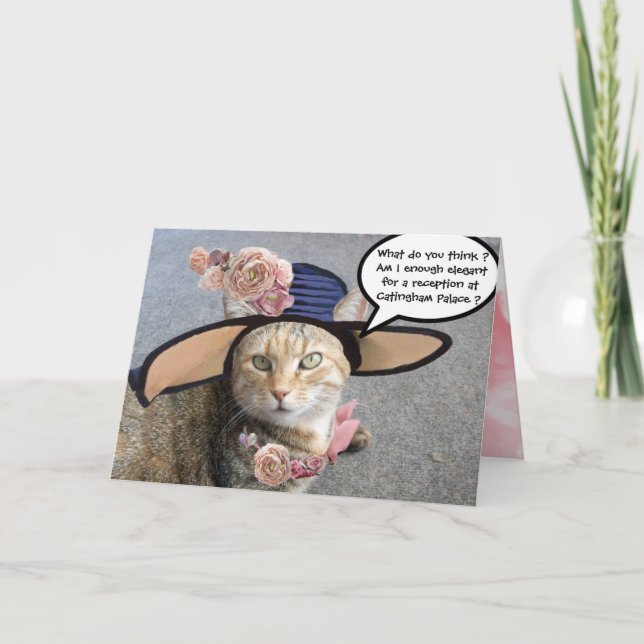 ELEGANTE KATZE MIT DIVA HAT, PINK ROSES Mutter Day Karte (Vorderseite)