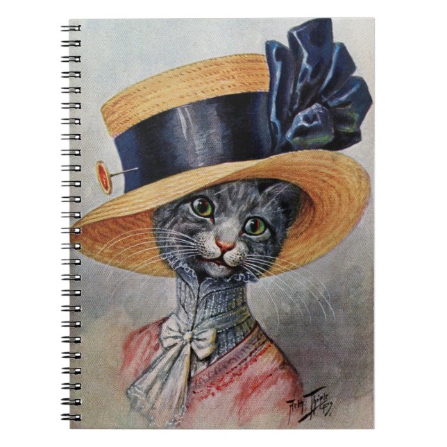 Elegante Katze mit Hat Spiral Notebook Notizblock (Vorderseite)