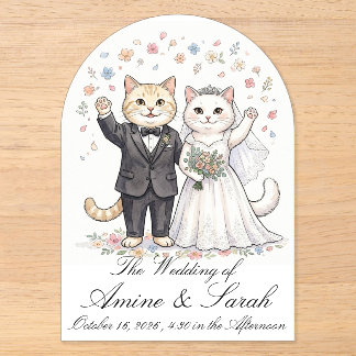 Elegante Katzenpaar-Hochzeitseinladung anpassbar Acryleinladungen