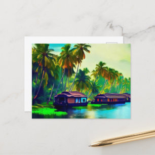 Elegante Kerala Naturlandschaft mit Kokospalmen Postkarte