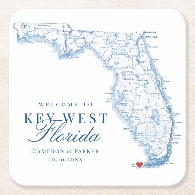 Elegante Key West Florida Wedding Rechteckiger Pappuntersetzer (Vorderseite)