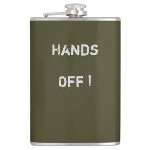 Elegante Khaki-Flasche mit "Finger weg"-Text>  Fel Flachmann