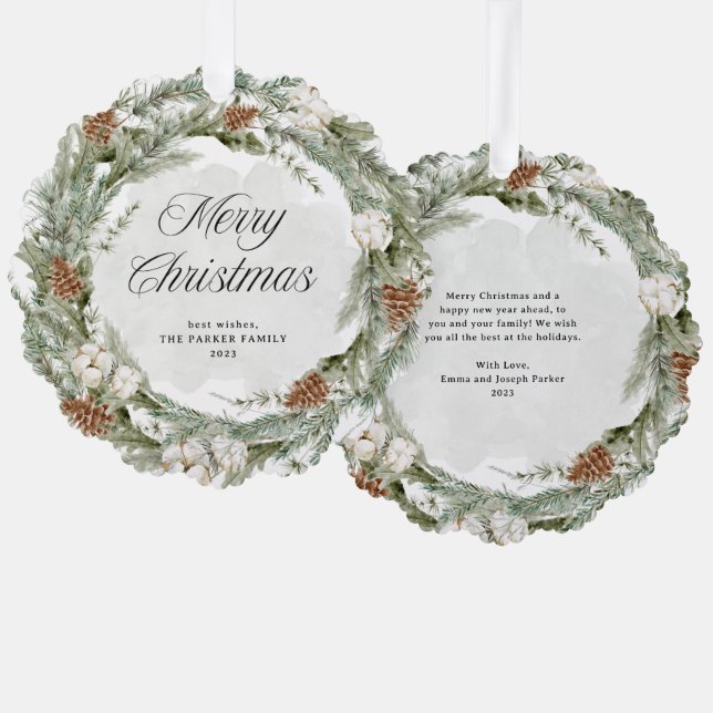 Elegante Kiefernwälder und Grünanlagen | Frohe Wei Ornament Karte (Vorderseite/Rückseite)