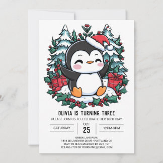 Elegante Kinder Pinguin Digitaler Geburtstag Einladung