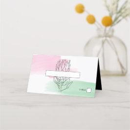 Elegante King Protea Watercolor Hochzeitsstimmung Platzkarte