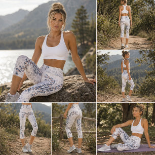 Elegante Kirschblüten-Bambus-Blumenweiß Capri Leggings