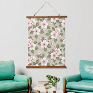 Elegante Kirschblüten nahtloses Muster Wandteppich Mit Holzrahmen