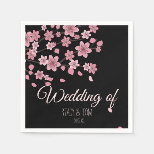 Elegante Kirschblütenbaum Blüten Schwarze Hochzeit Serviette