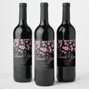Elegante Kirschblütenbaum Blüten Schwarze Hochzeit Weinetikett