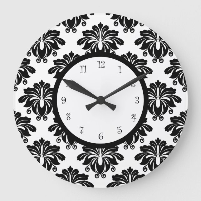 Elegante Kitchen Damask Wanddekor Große Wanduhr (Vorderseite)