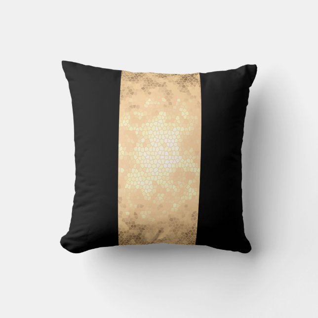 elegante, klare Imitat, goldfarbene und schwarze S Kissen (Vorderseite)