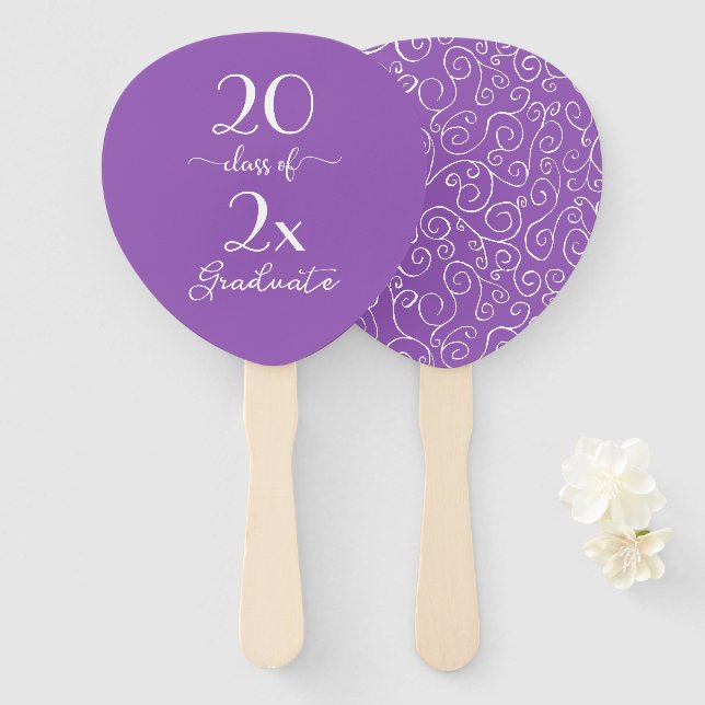 Elegante Klasse 2023 Muster für Violett-Graduate Fächer (Vorne und Hinten)
