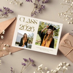 Elegante Klasse 2026 Typografie Abschlussfoto Crem Ankündigung
