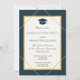 Elegante Klassik-Script Gold-Marine Graduierungspa Einladung