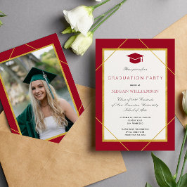 Elegante Klassik-Skript Gold Red Grade Party Einladung