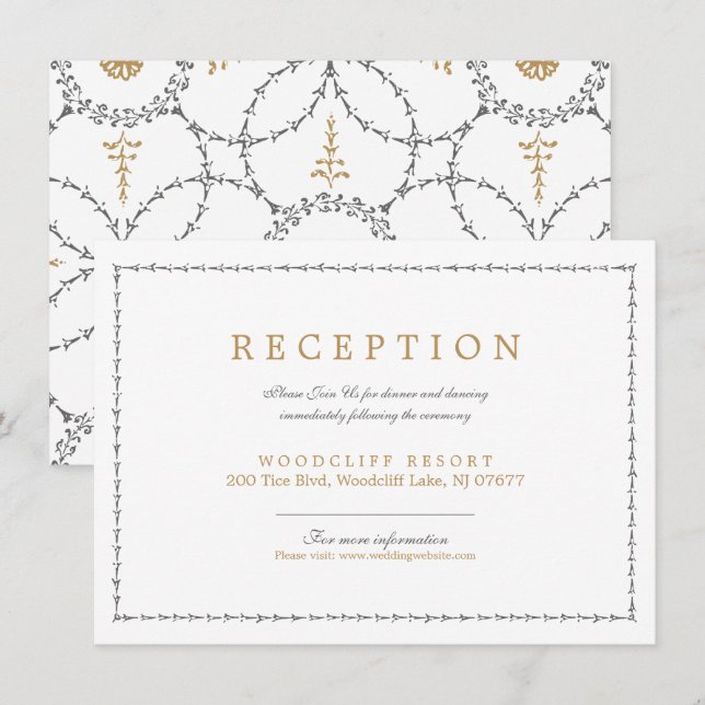 Elegante Klassik Vintage Hochzeit Empfang Karte (Vorne/Hinten)