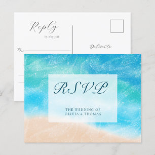 Elegante klassische Aquarell-Strandhochzeits-Mahlz Einladungspostkarte
