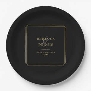 Elegante klassische Art Deco-Schwarze und goldene  Pappteller