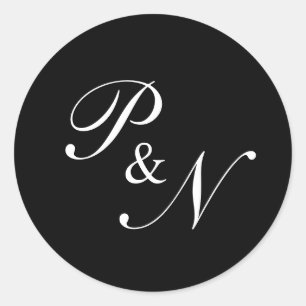 Elegante klassische Black Monogram Wedding Runder Aufkleber