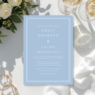 Elegante klassische blaue Hochzeit Einladung