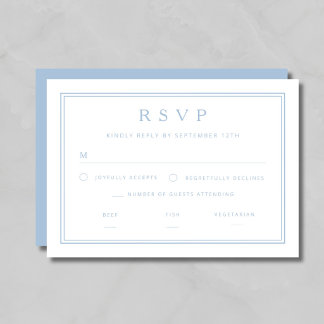 Elegante klassische blaue Hochzeit RSVP Karte