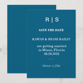 Elegante klassische blaue Monogramm-Karte zur Vora Save The Date