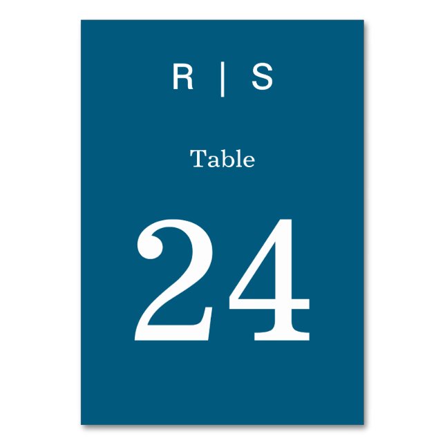 Elegante klassische blaue Monogramm-Tischnummerkar Tischnummer (Vorderseite)