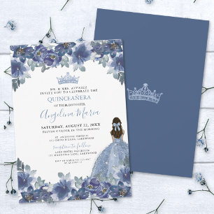 Elegante klassische blaue Quinceanera-Einladung Einladung
