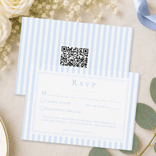Elegante klassische blaue Streifen-Hochzeit QR RSVP Karte