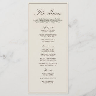 Elegante klassische Blumenrand-Hochzeitsmenü Menükarte