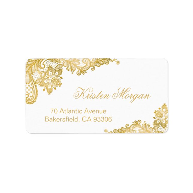 Elegante klassische braune Gold-Spitzen Adressaufkleber (Vorne)
