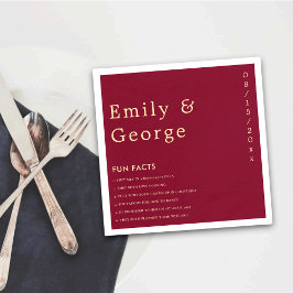 Elegante klassische Burgund Gold Fun Fakten Hochze Serviette