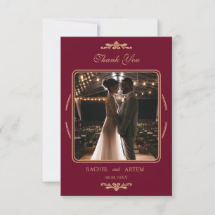 Elegante klassische Burgunder-Foto-Hochzeit Dankeskarte