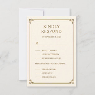 Elegante klassische Creme- und Gold-Hochzeit RSVP Karte