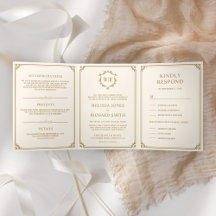 Elegante klassische Creme- und Gold Monogram-Hochz
